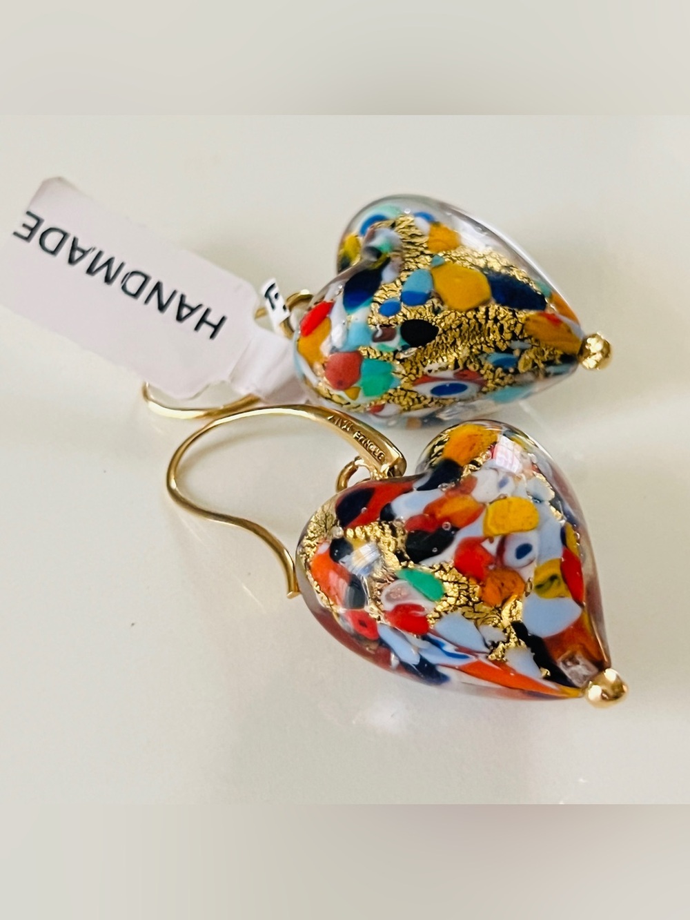 NWT Dyadema Murano Glass Heart
Drop Earrings 18K Gold Plated Bronze
Italy